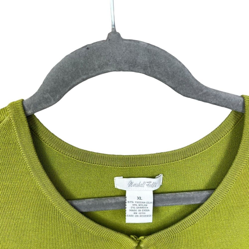 Marshall Fields Womens Silk Cardigan Sweater Round Neck Open Front Green Sz XL* - Picture 3 of 5
